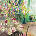 Green Interior with Cherry Blossoms